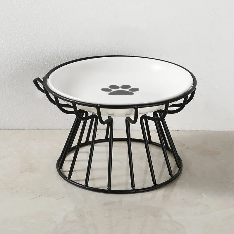 Plateau surélevé noir motif pattes pour chat